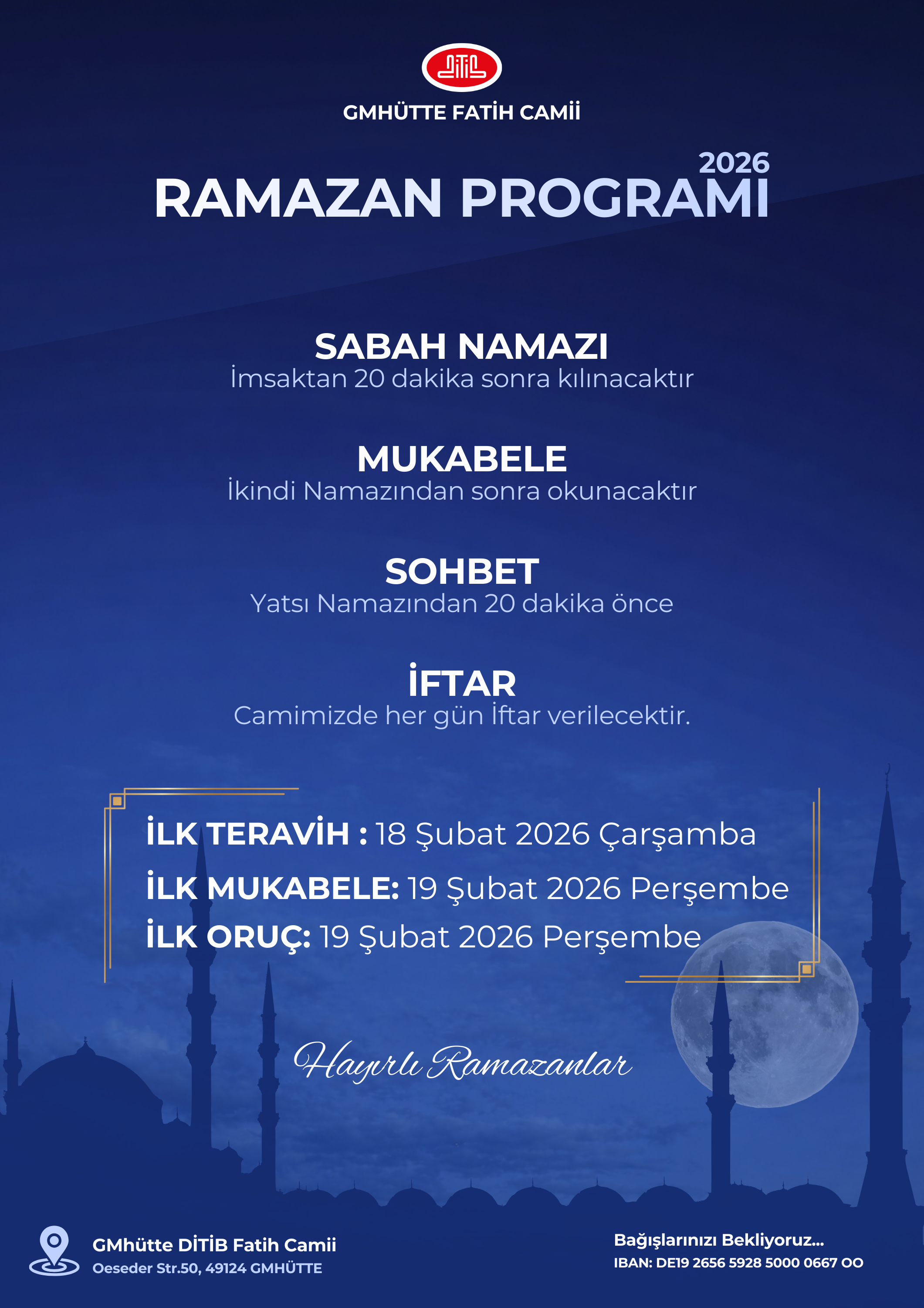 2026 Yılı Ramazan Ayı Programı